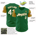 Custom Kelly Green Old Gold Pinstripe White Authentic Two Tone Baseball Jersey