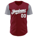 Custom Crimson Gray Pinstripe White Authentic Two Tone Baseball Jersey