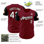 Custom Crimson Black Pinstripe White Authentic Two Tone Baseball Jersey