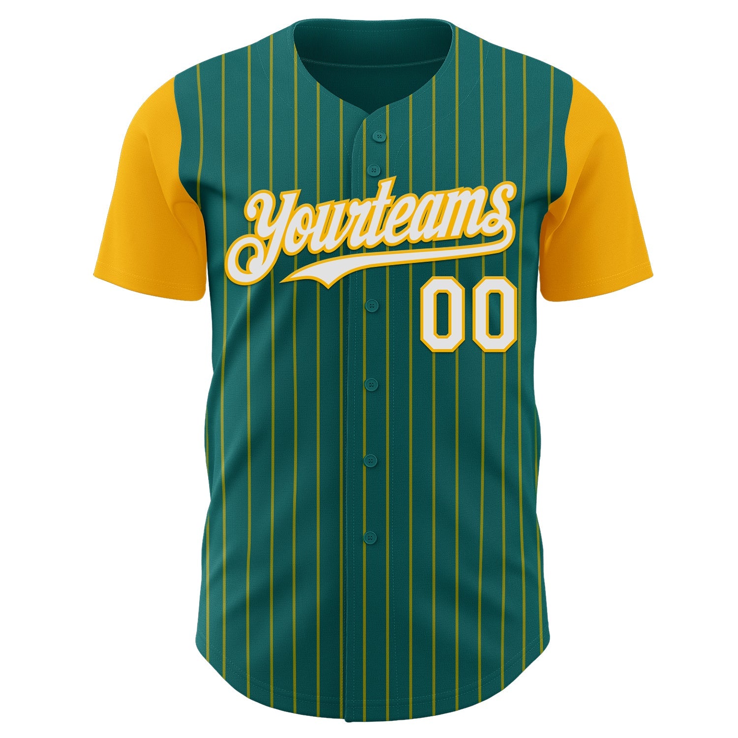 Custom Teal Gold Pinstripe White Authentic Two Tone Baseball Jersey