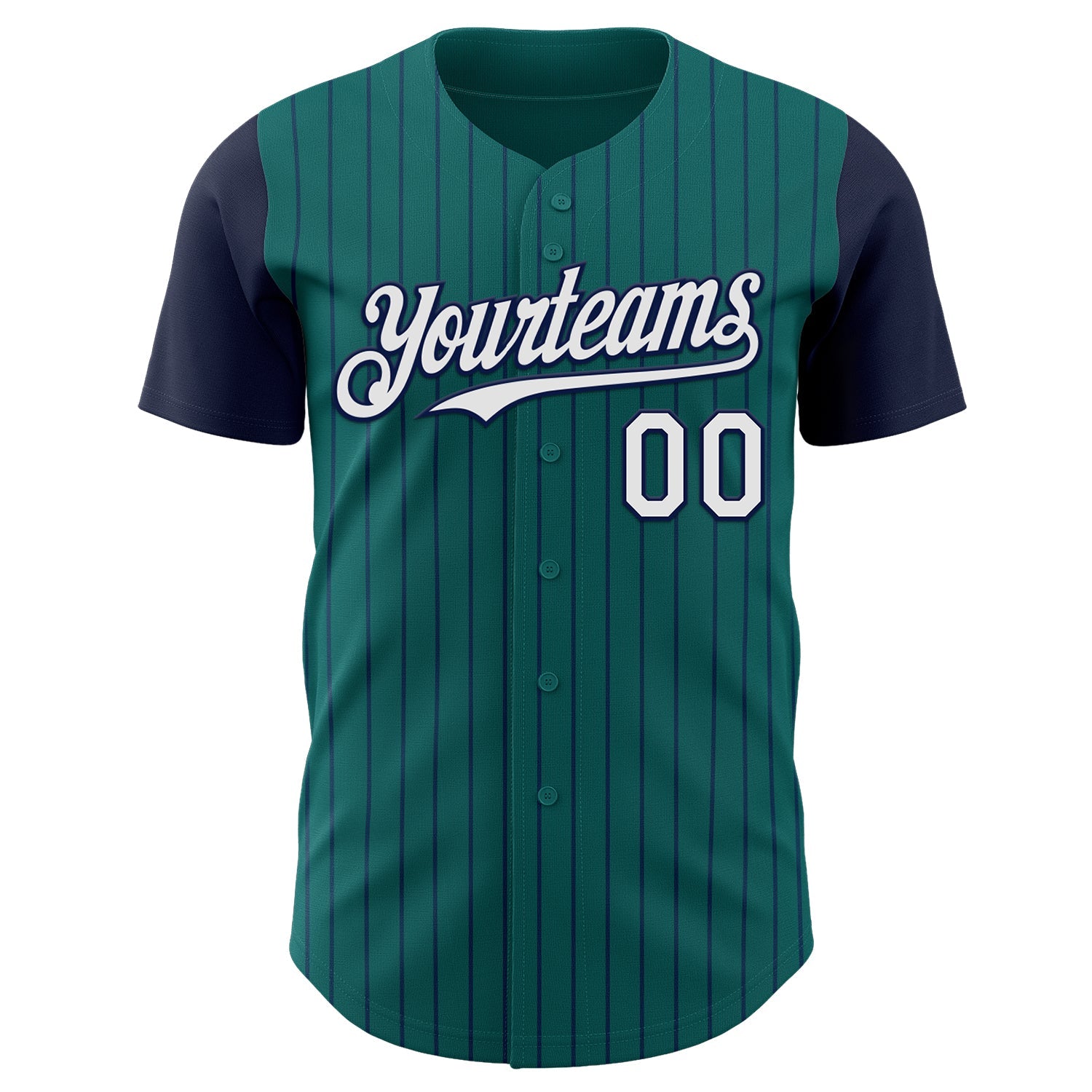 Custom Teal Navy Pinstripe White Authentic Two Tone Baseball Jersey