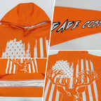 Custom Bay Orange White-Black 3D American Flag And Deer Hunting Sports Pullover Sweatshirt Hoodie