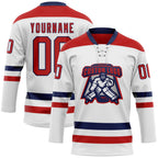 Custom White Red-Navy Hockey Lace Neck Jersey