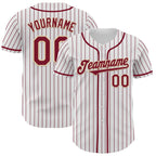 Custom White Crimson Pinstripe Cream Authentic Baseball Jersey