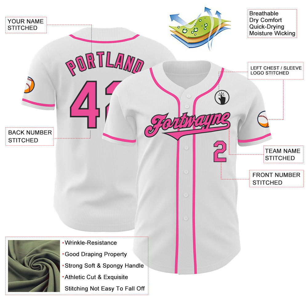 Custom White Pink-Black Authentic Baseball Jersey