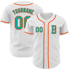 Custom White Aqua-Orange Authentic Baseball Jersey