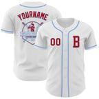Custom White Red-Light Blue Authentic Baseball Jersey