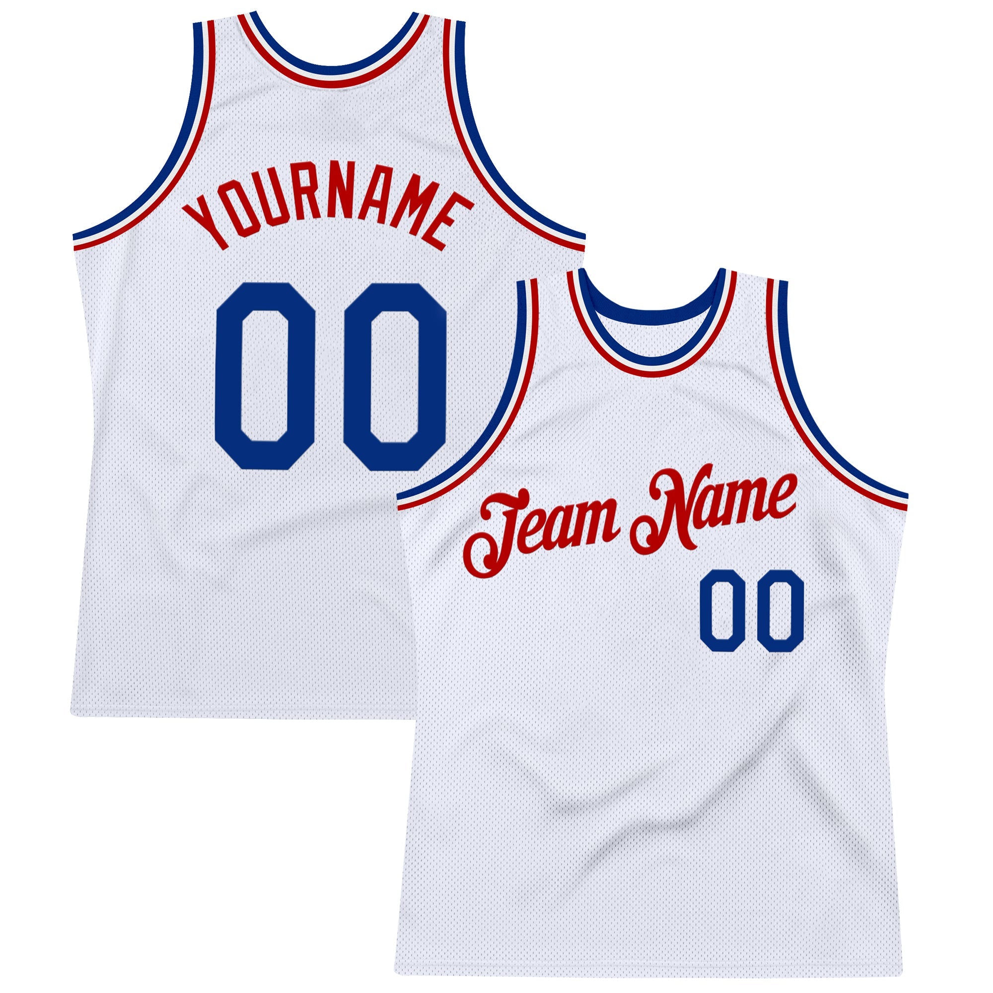 Custom White Royal-Red Authentic Throwback Basketball Jersey