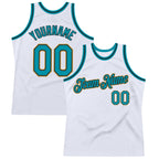 Custom White Teal Black-Old Gold Authentic Throwback Basketball Jersey