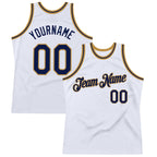 Custom White Navy-Old Gold Authentic Throwback Basketball Jersey