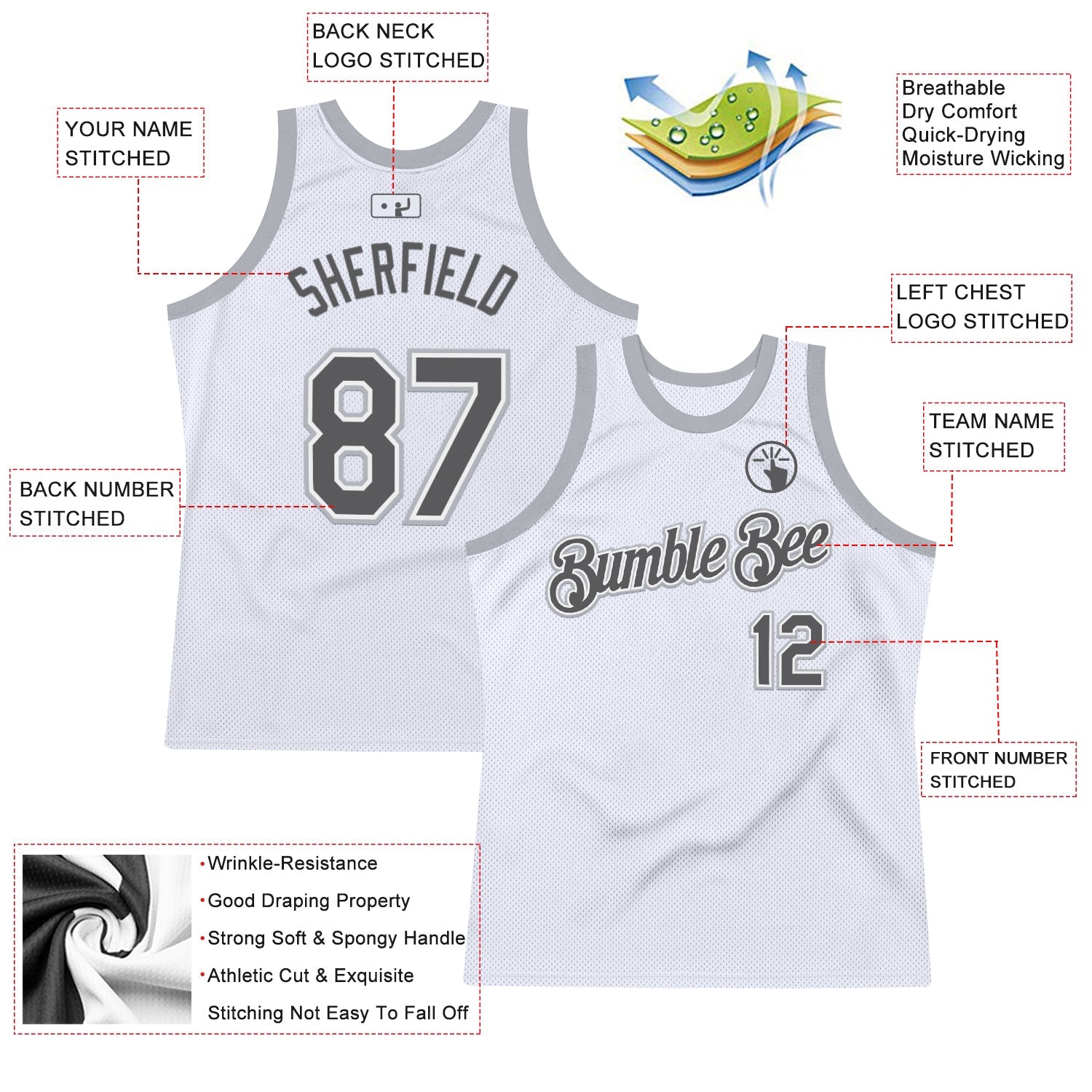 Custom White Steel Gray-Gray Authentic Throwback Basketball Jersey