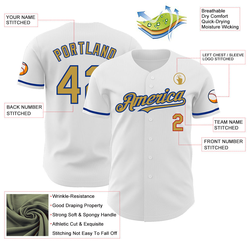 Custom White Old Gold Royal-Red Authentic Baseball Jersey