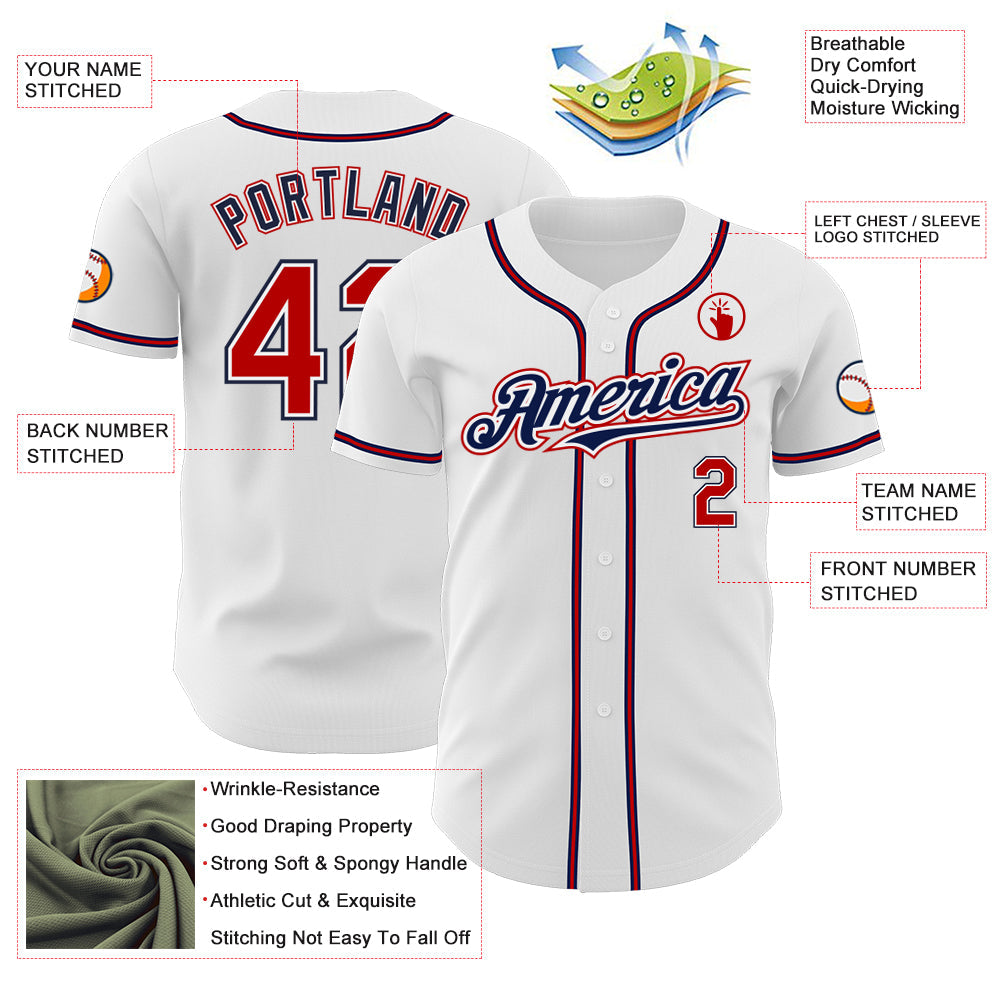 Custom White Red-Navy Authentic Baseball Jersey