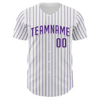 Custom White Purple Pinstripe Purple Authentic Baseball Jersey