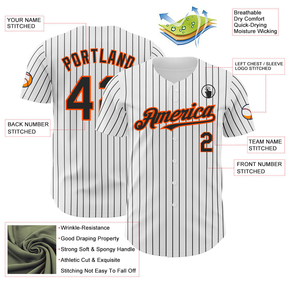 Custom White Black Pinstripe Orange Authentic Baseball Jersey