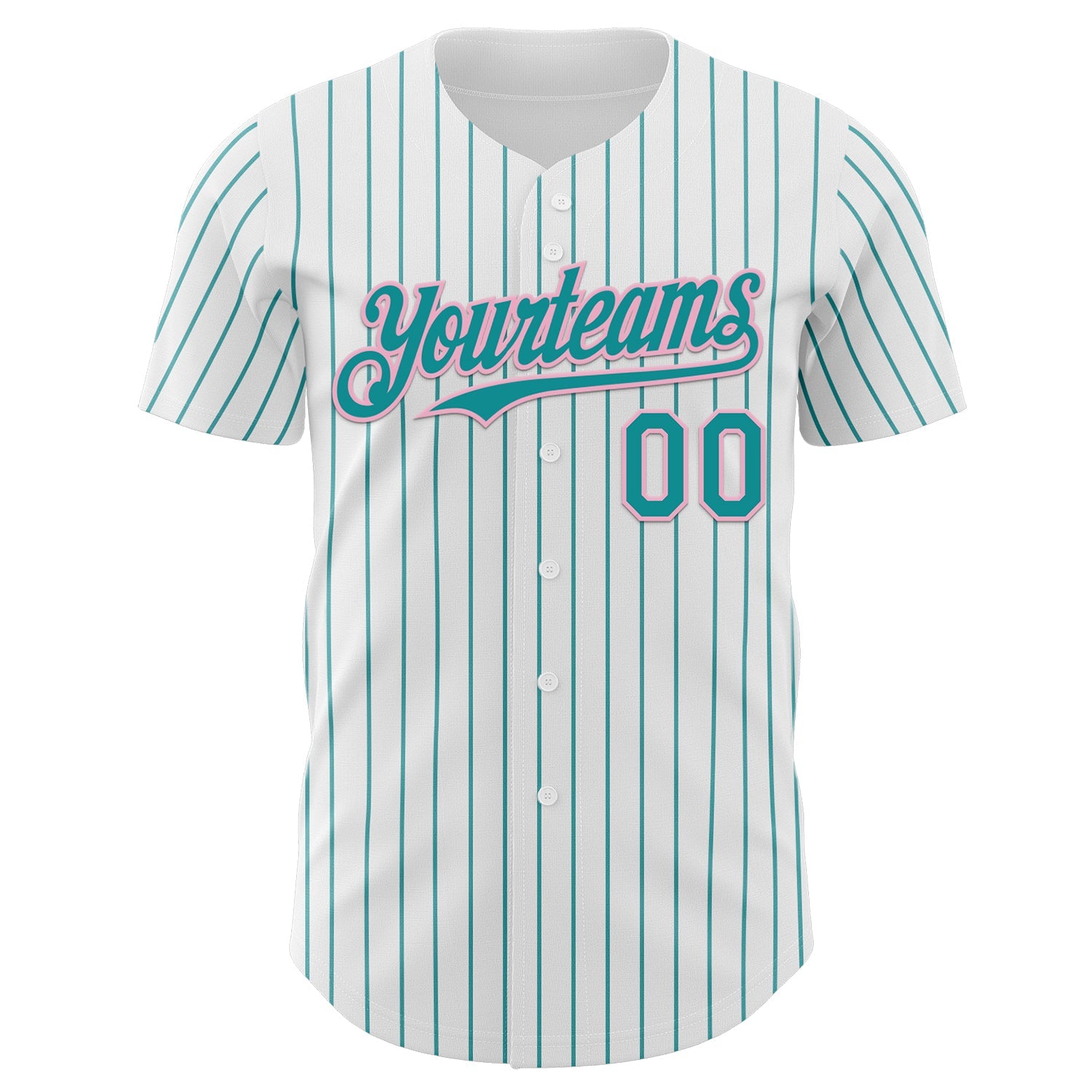Custom White Teal Pinstripe Light Pink Authentic Baseball Jersey