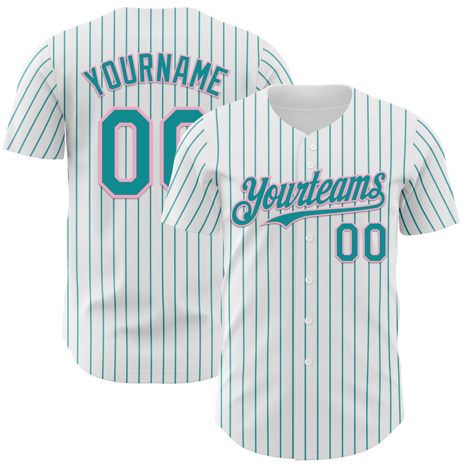 Custom White Teal Pinstripe Light Pink Authentic Baseball Jersey