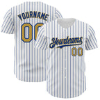 Custom White Royal Pinstripe Old Gold Authentic Baseball Jersey