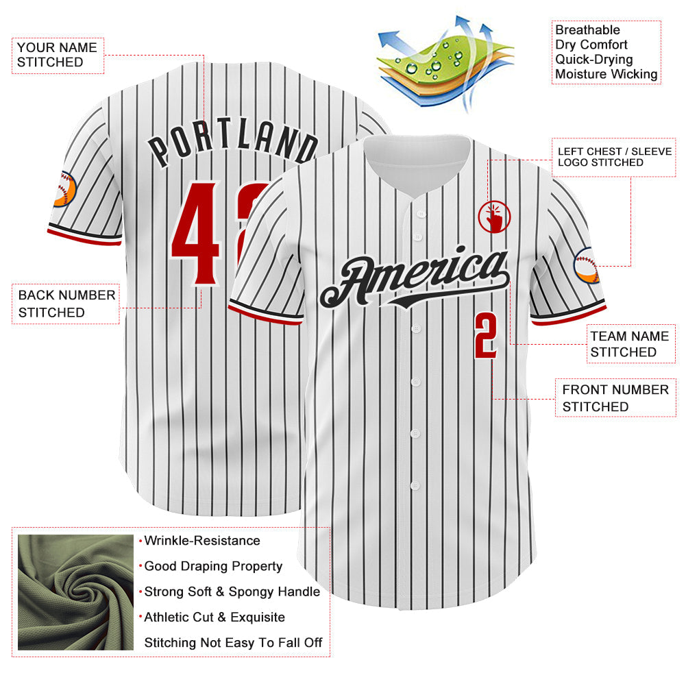 Custom White Black Pinstripe Red Authentic Baseball Jersey