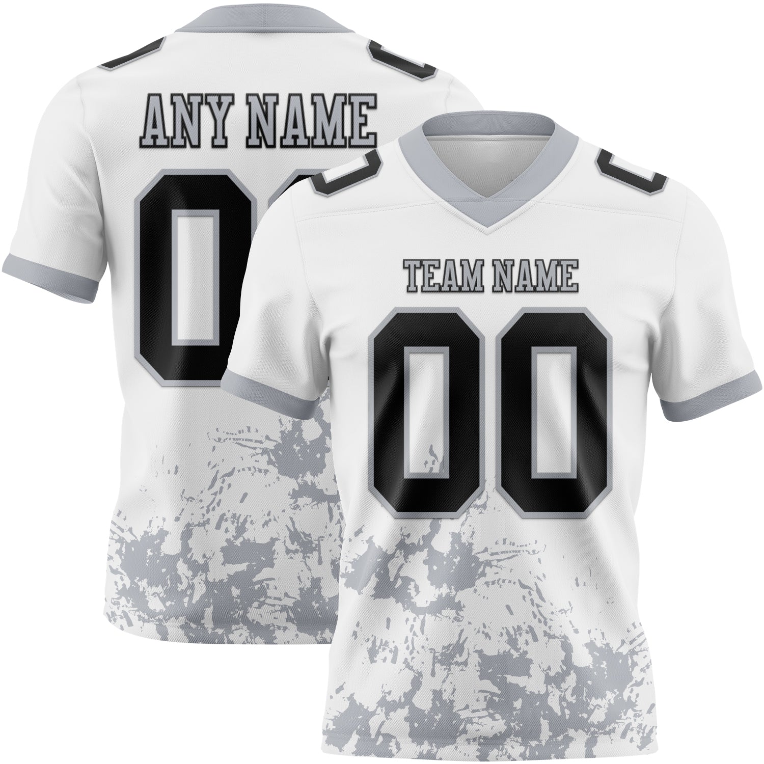 Custom White Black-Gray 3D Pattern Splash Authentic Football Jersey