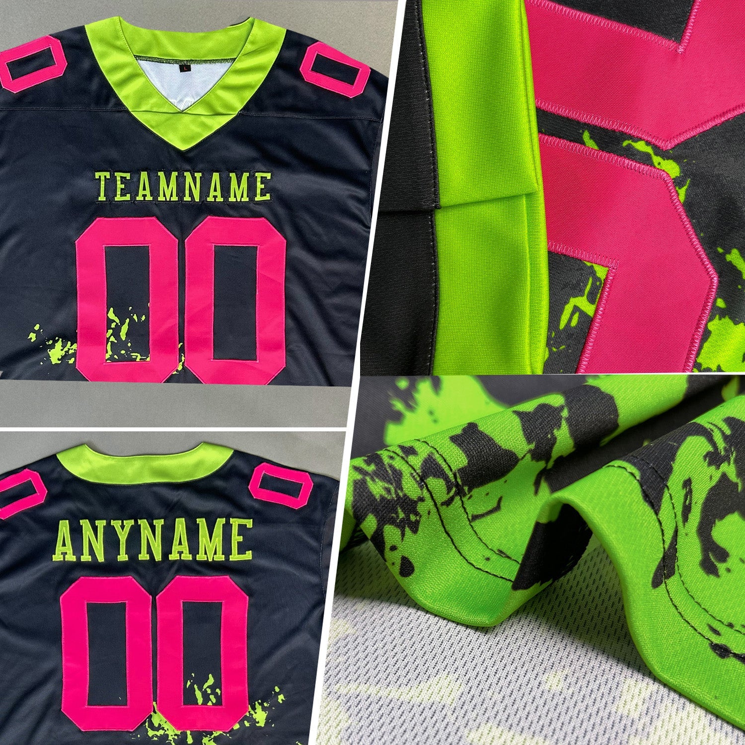 Custom White Neon Green-Black 3D Pattern Splash Authentic Football Jersey