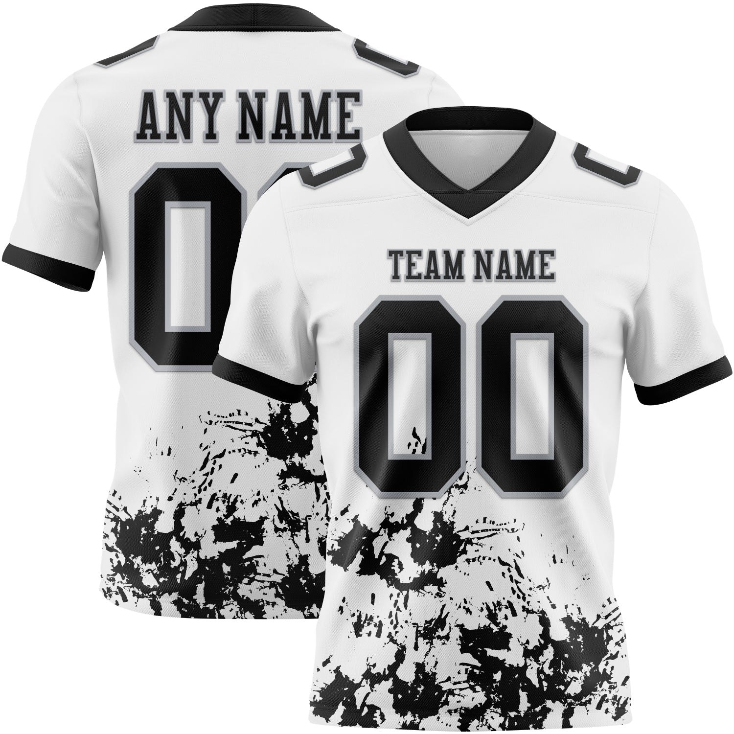 Custom White Black-Gray 3D Pattern Splash Authentic Football Jersey