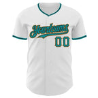 Custom White Teal Black-Old Gold Authentic Baseball Jersey
