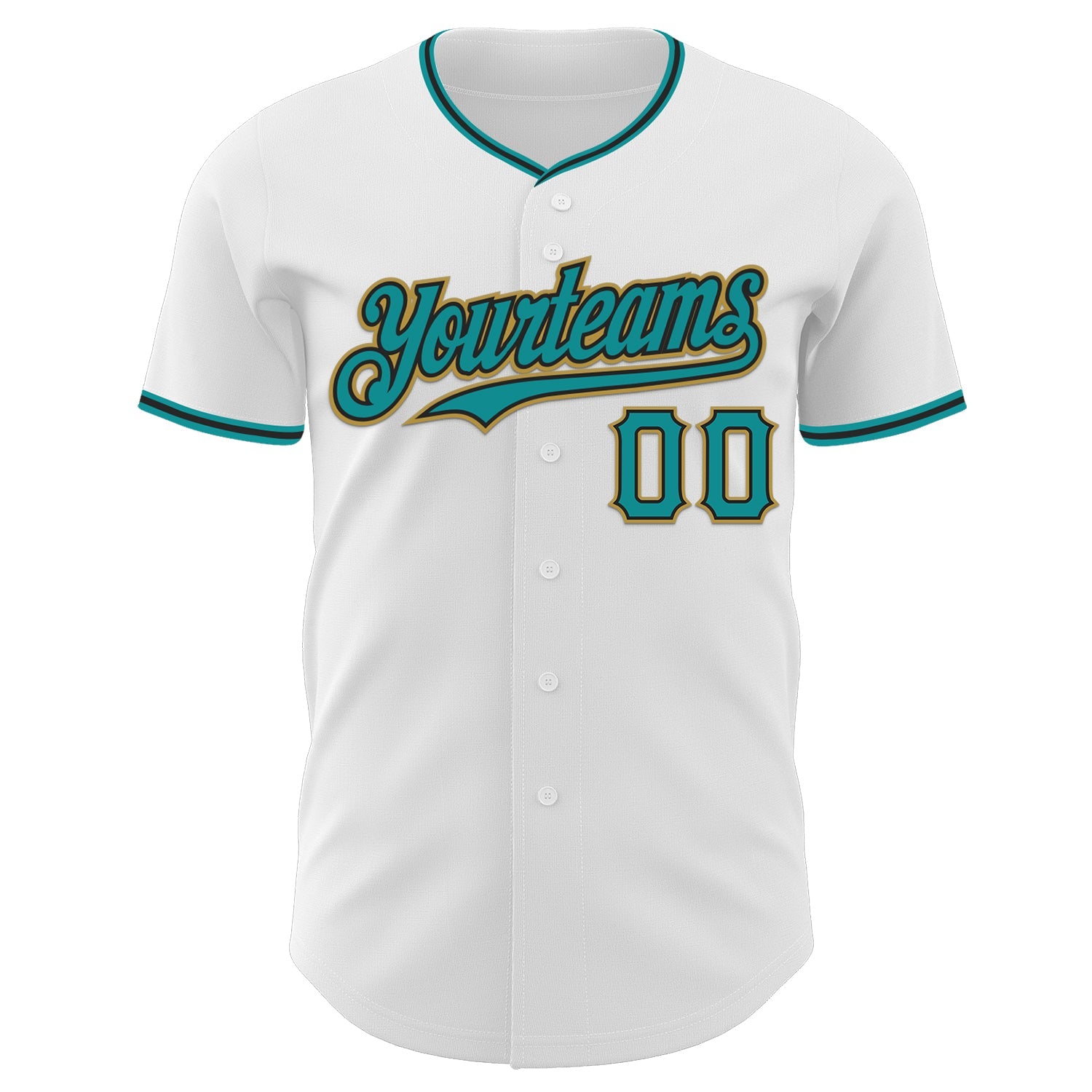 Custom White Teal Black-Old Gold Authentic Baseball Jersey