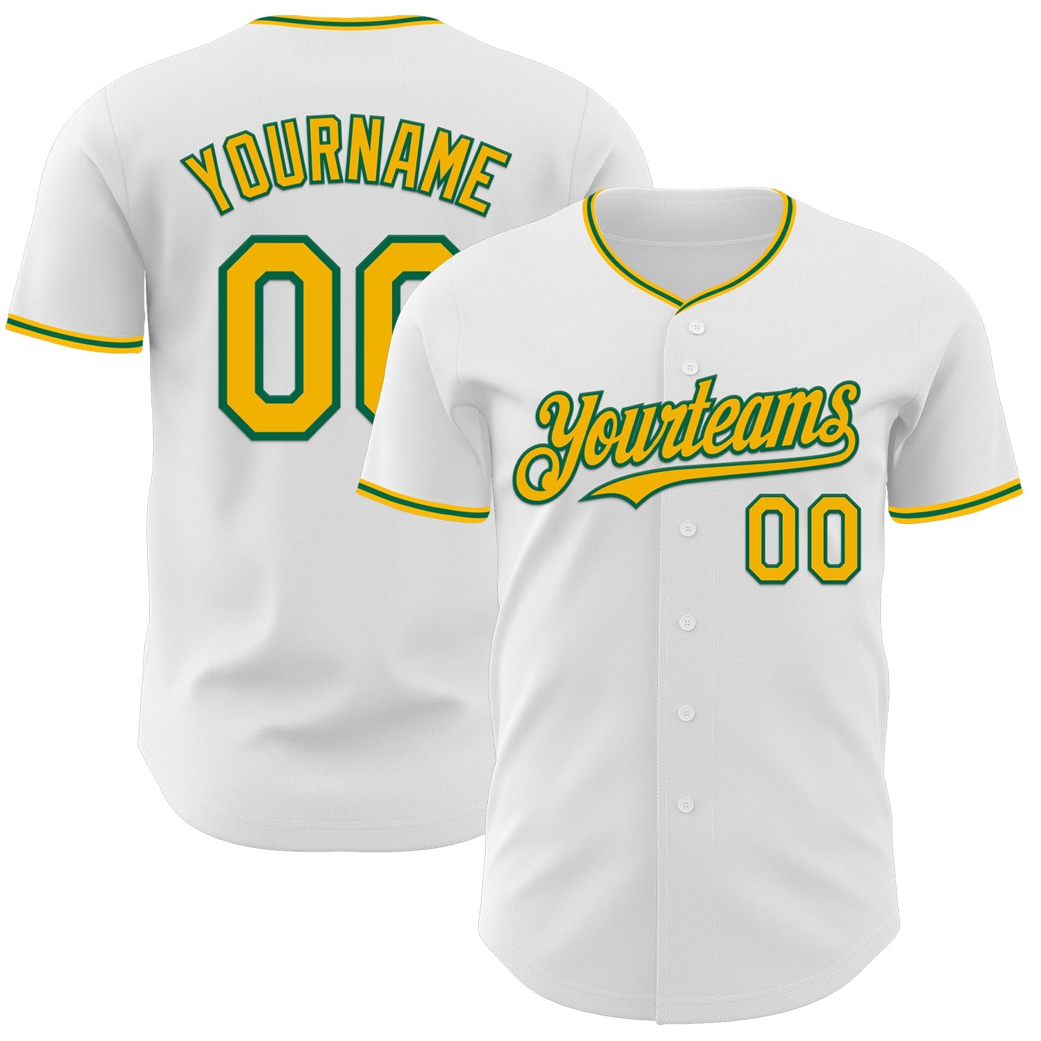 Custom White Gold-Kelly Green Authentic Baseball Jersey