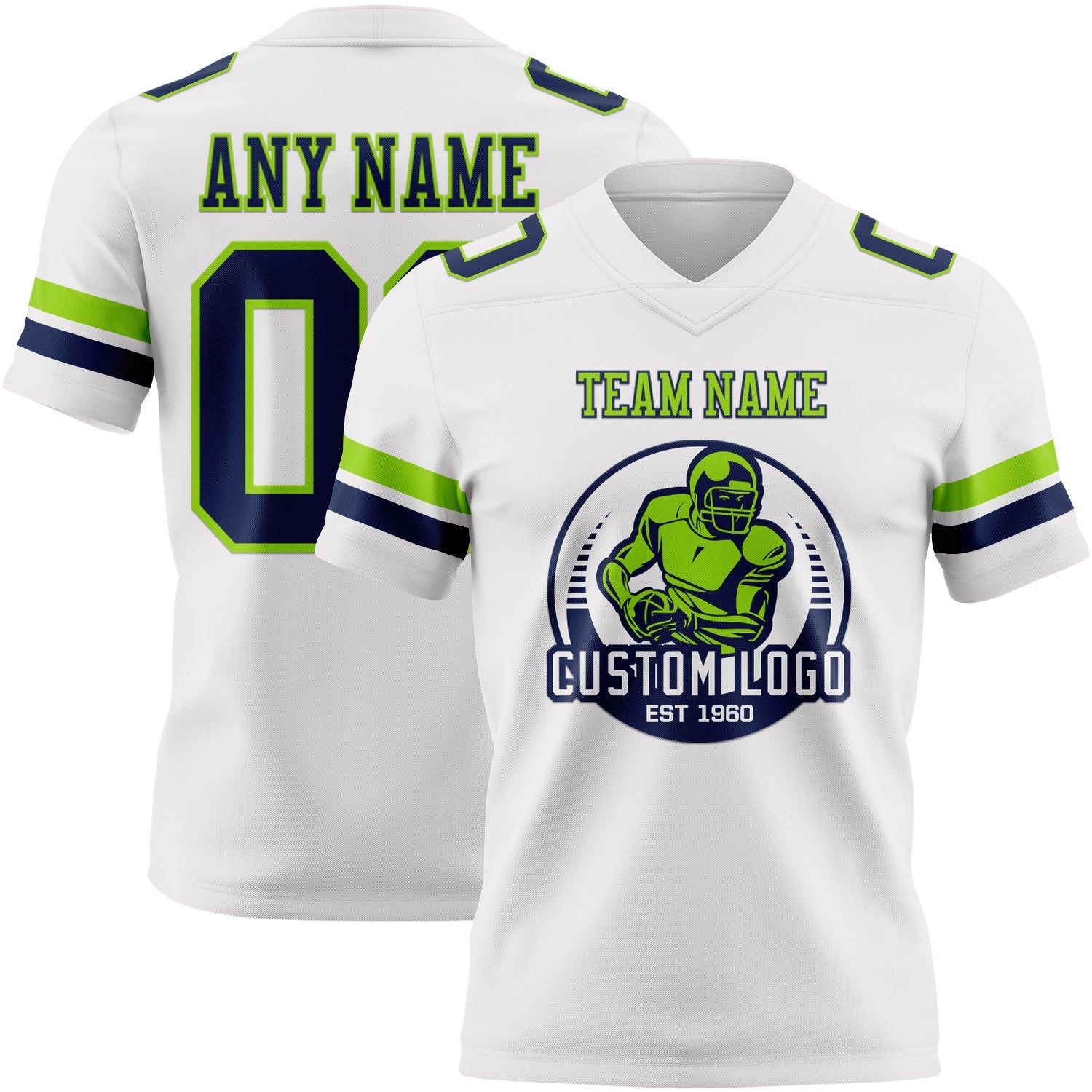 Custom White Navy-Neon Green Authentic Football Jersey