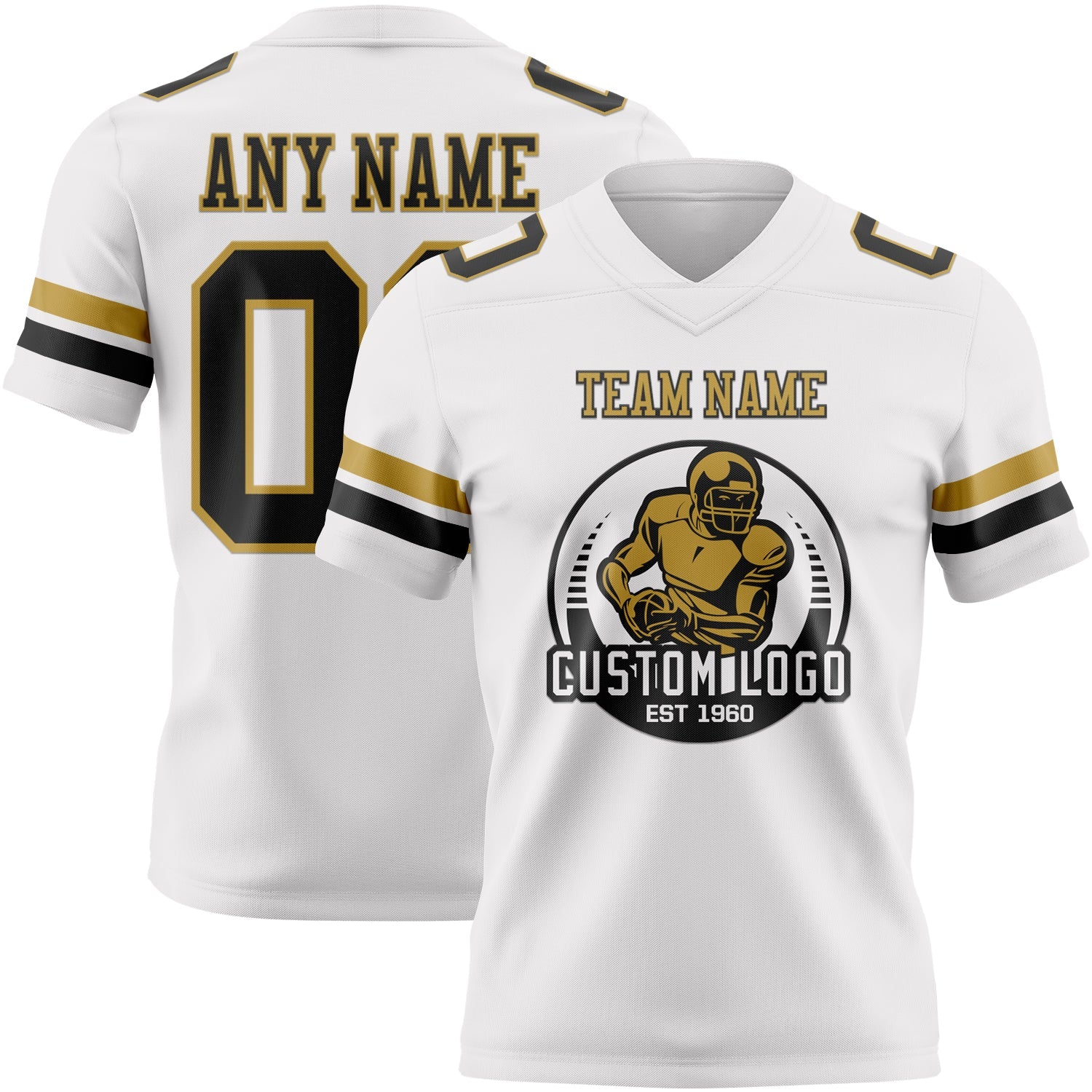Custom White Black-Old Gold Authentic Football Jersey