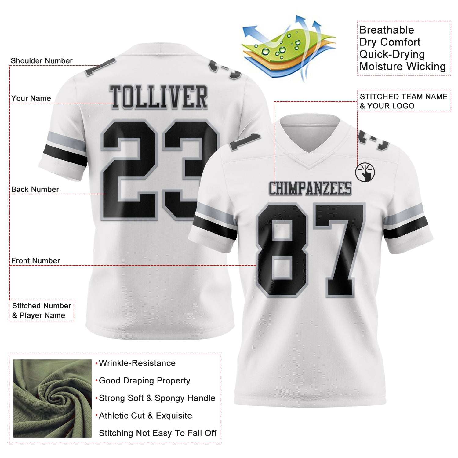 Custom White Black-Gray Authentic Football Jersey