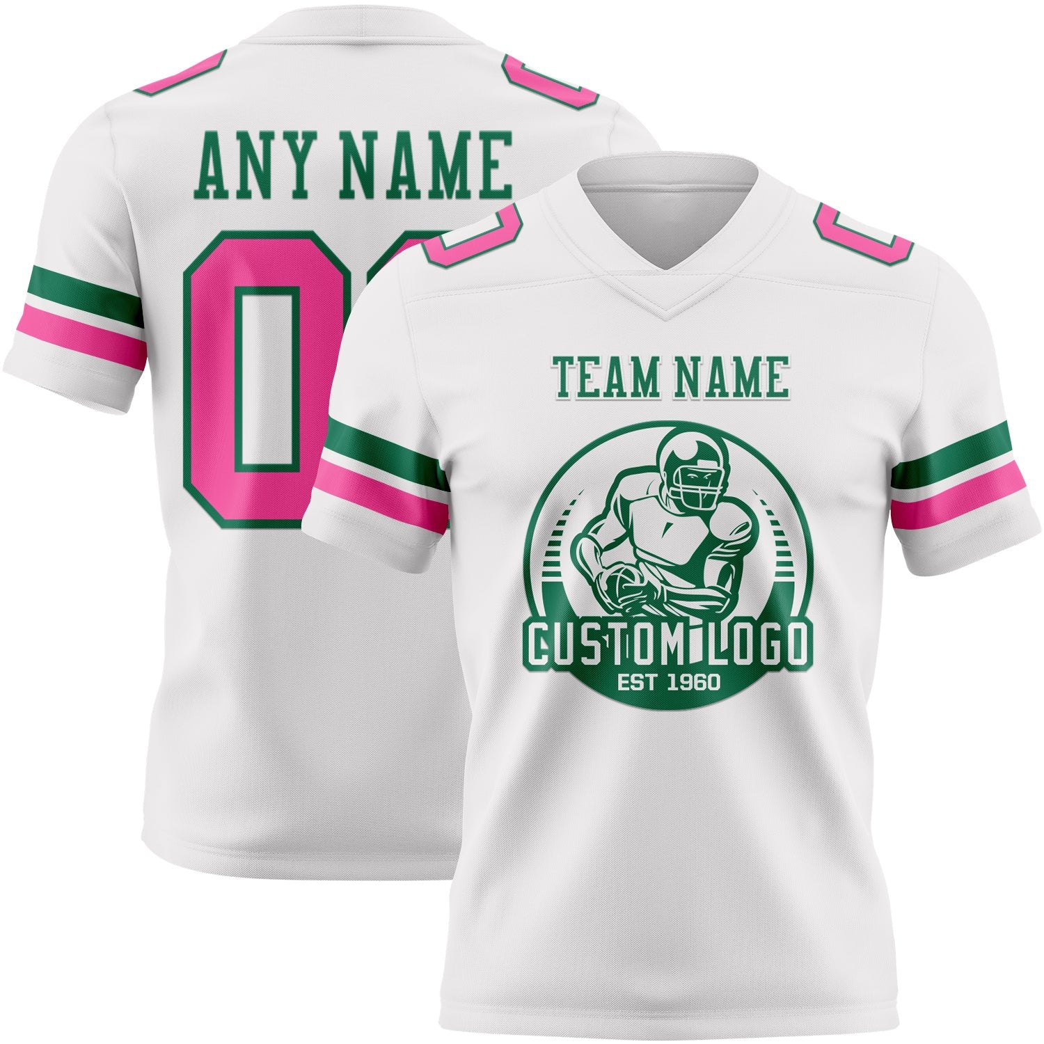 Custom White Pink-Kelly Green Authentic Football Jersey