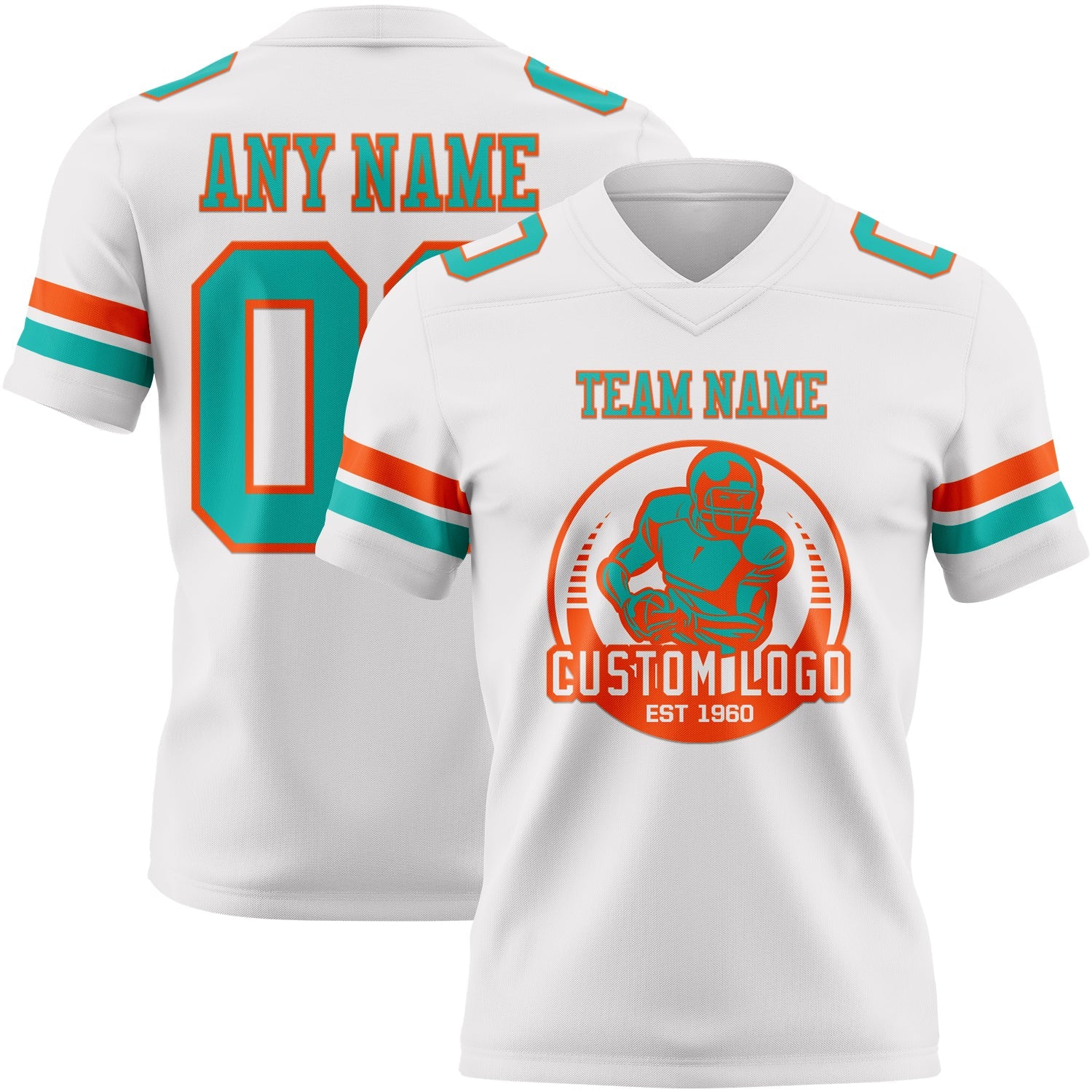 Custom White Aqua-Orange Authentic Football Jersey