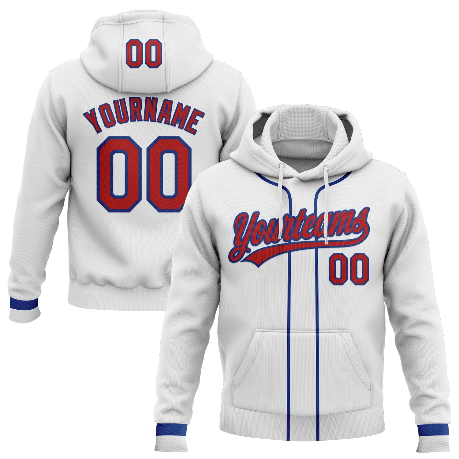 Custom Stitched White Red-Royal Baseball Pullover Sweatshirt Hoodie