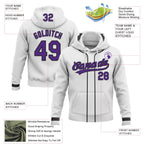 Custom Stitched White Purple-Black Baseball Pullover Sweatshirt Hoodie