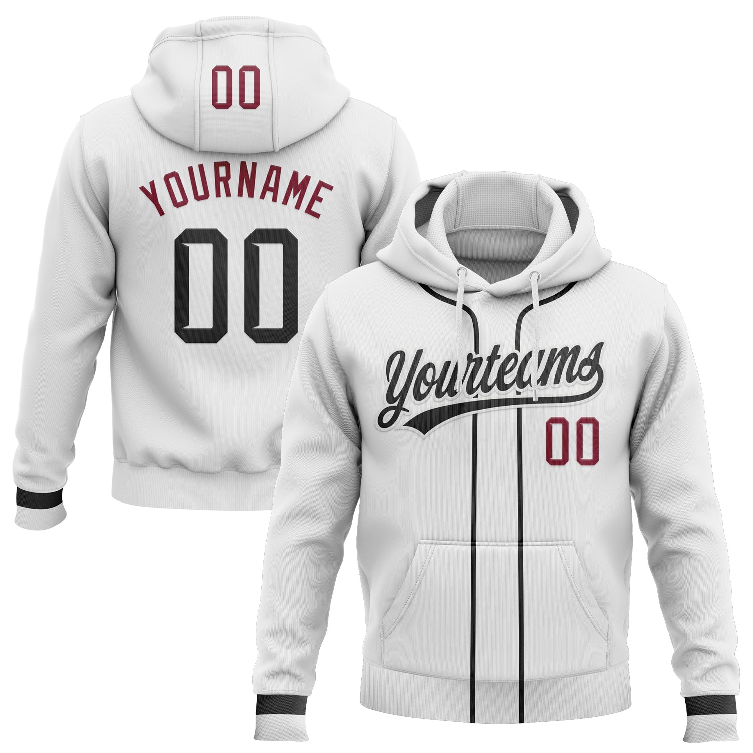 Custom Stitched White Black-Crimson Baseball Pullover Sweatshirt Hoodie