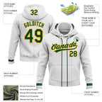Custom Stitched White Green-Gold Baseball Pullover Sweatshirt Hoodie