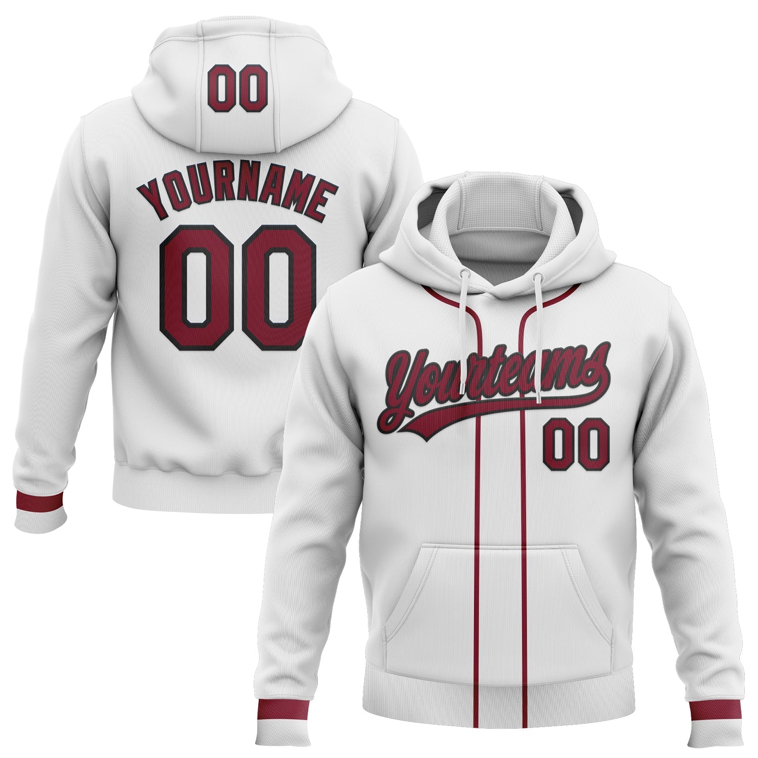 Custom Stitched White Crimson-Black Baseball Pullover Sweatshirt Hoodie