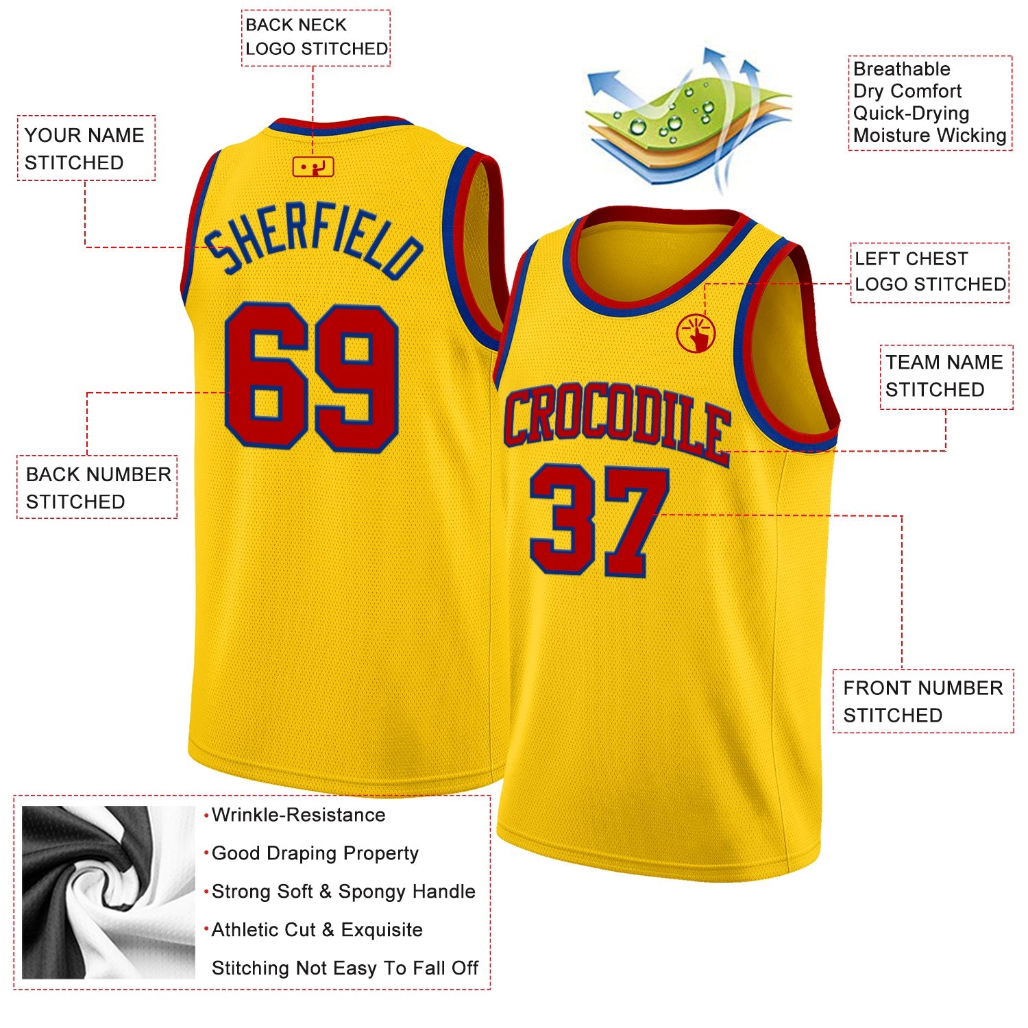 Custom Yellow Red-Royal Authentic Basketball Jersey