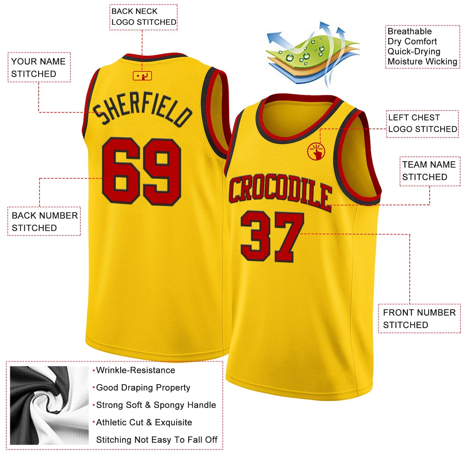 Custom Yellow Red-Black Authentic Basketball Jersey