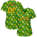 Custom Green Yellow-Texas Orange 3D St. Patrick's Day Shamrock Authentic Baseball Jersey