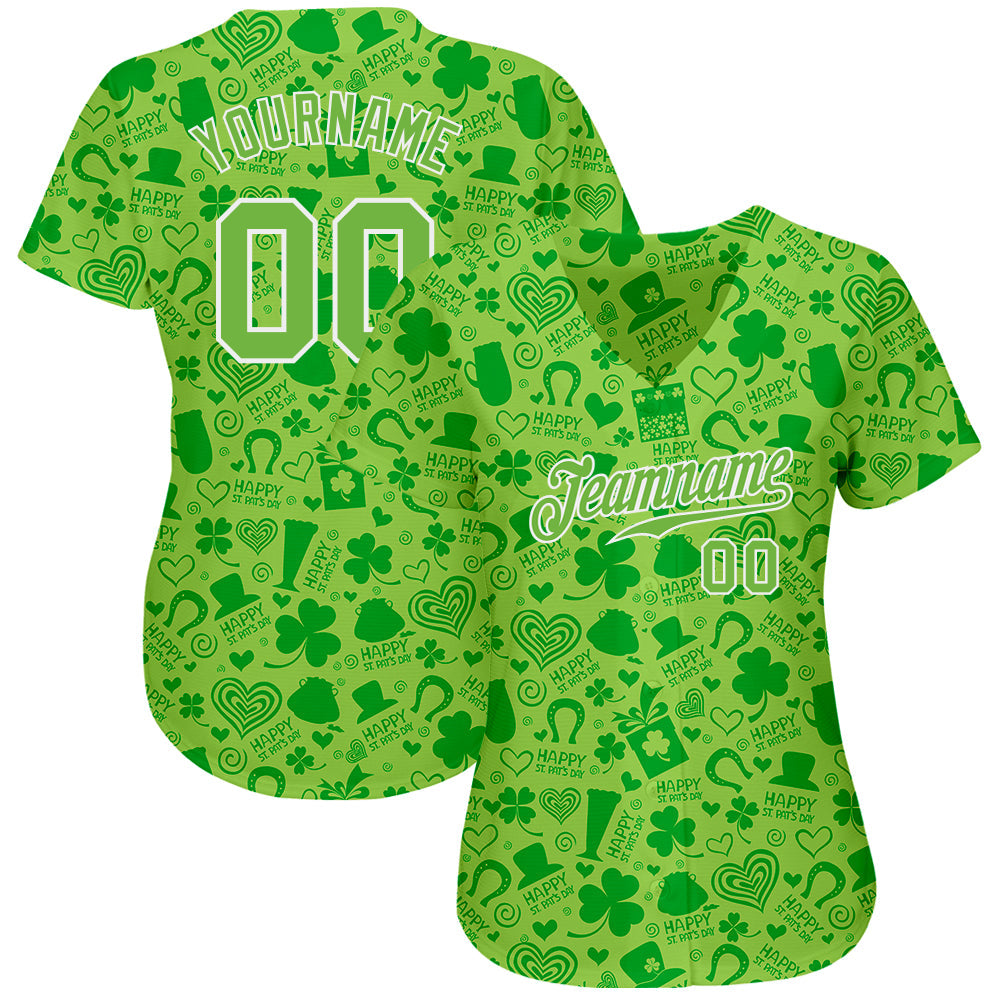 Custom Black Green 3D Pattern Design Clovers And Billiards Balls St. Patrick's Day Authentic Baseball Jersey (Copy)
