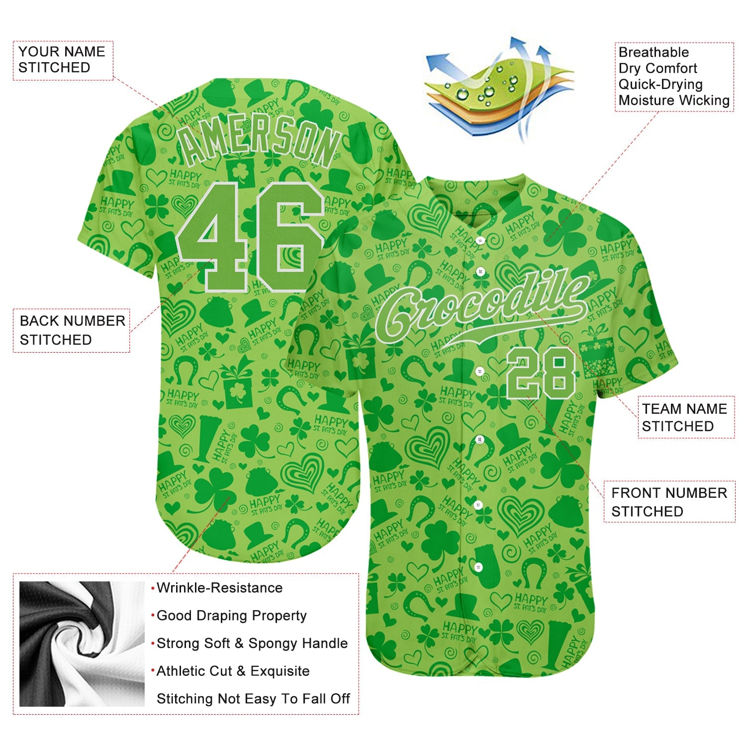 Custom Black Green 3D Pattern Design Clovers And Billiards Balls St. Patrick's Day Authentic Baseball Jersey (Copy)